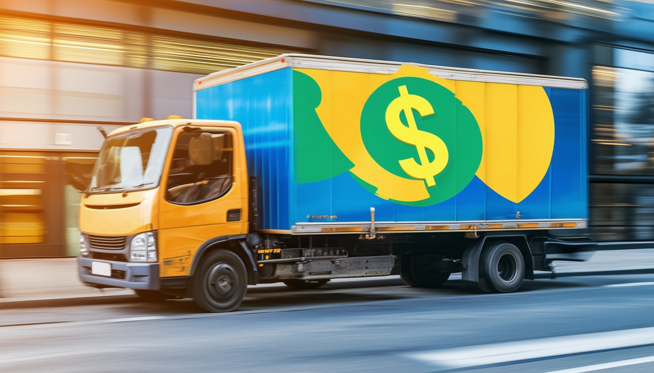 A delivery truck with a dollar sign indicating cos